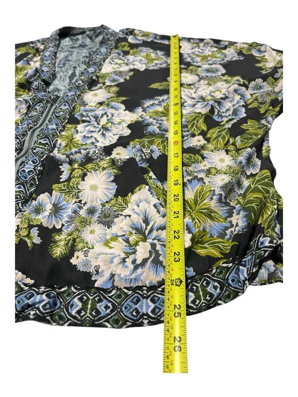 Free People Wildflower Kimono Floral Print Chiffon Zip Front Size M/L Cinch Tie